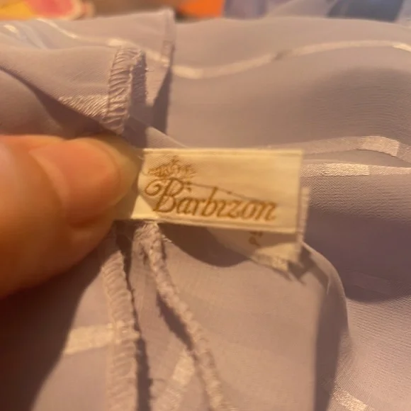 Vintage Barbizon Sheer Lavender Jacquard Stripe Ruffle Trim Teddy